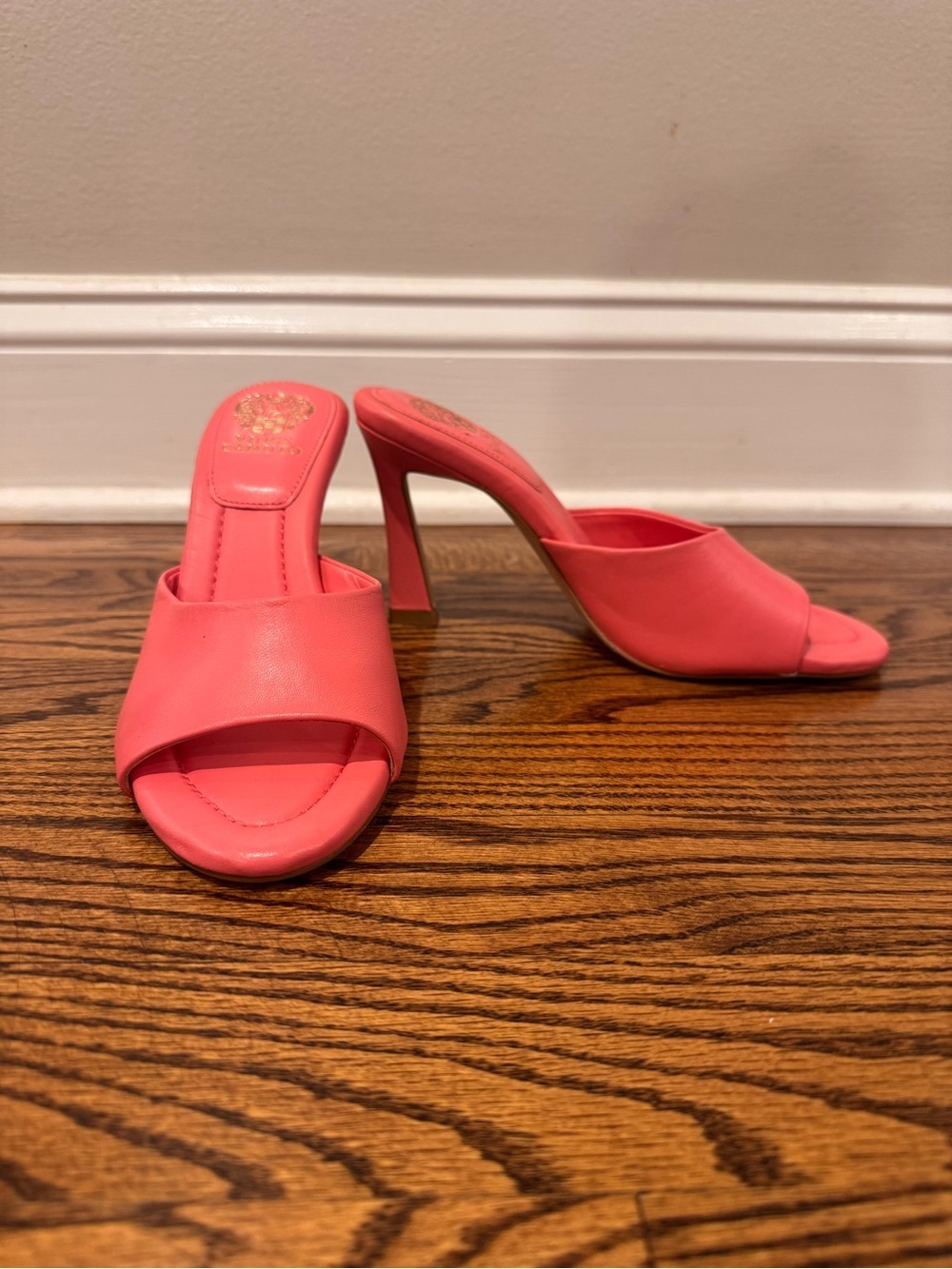 Vince Camuto Paigely Coral Pink Open-Toe High Heel Mules